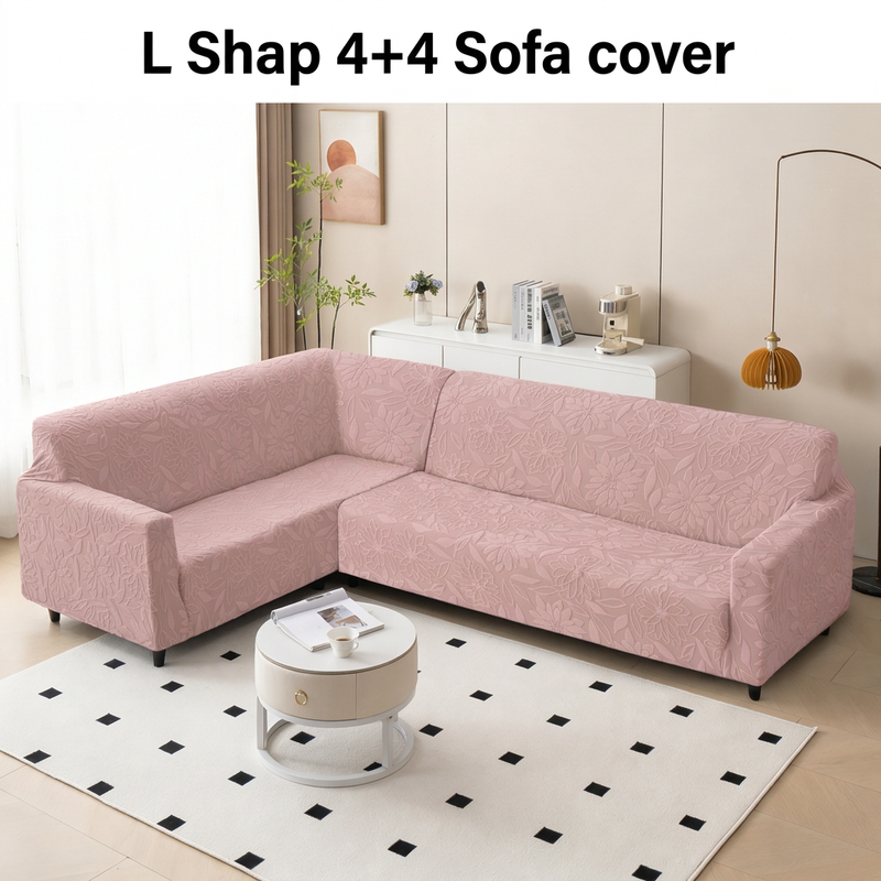 Pink 4+4 sofa cover daylight styling view