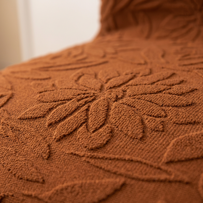 Dark Brown floral jacquard fabric closeup