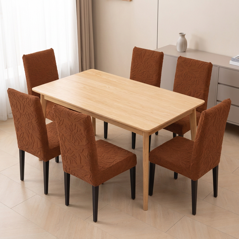 Dark Brown six chair dining arrangement