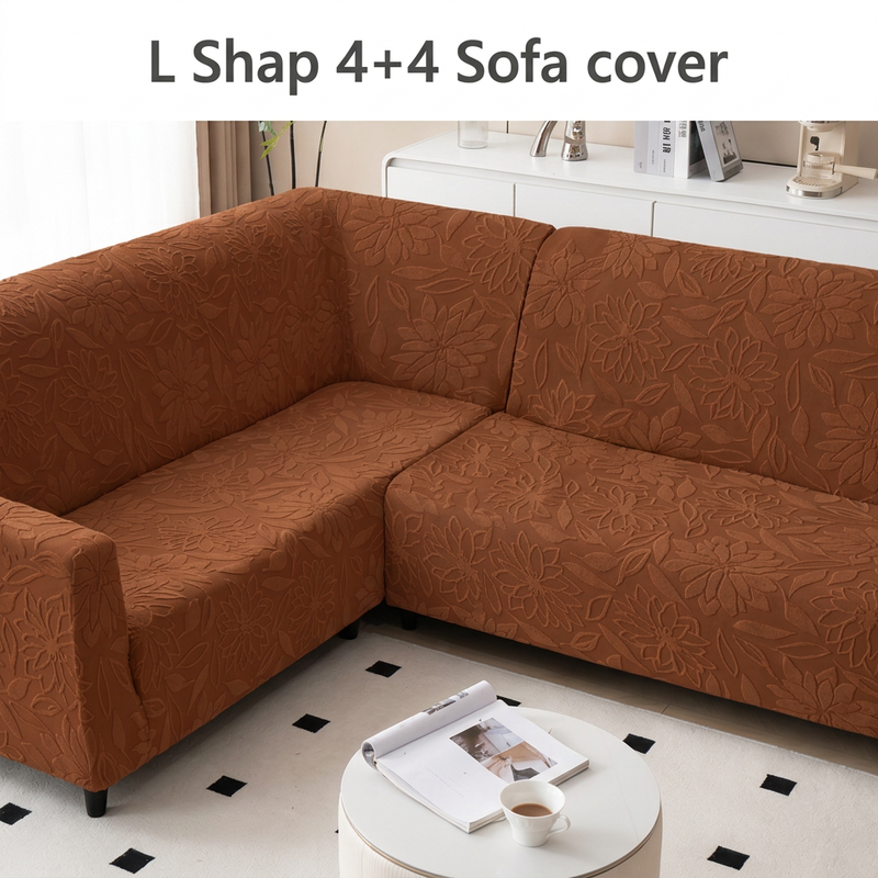 Rust brown L corner fabric detail with text