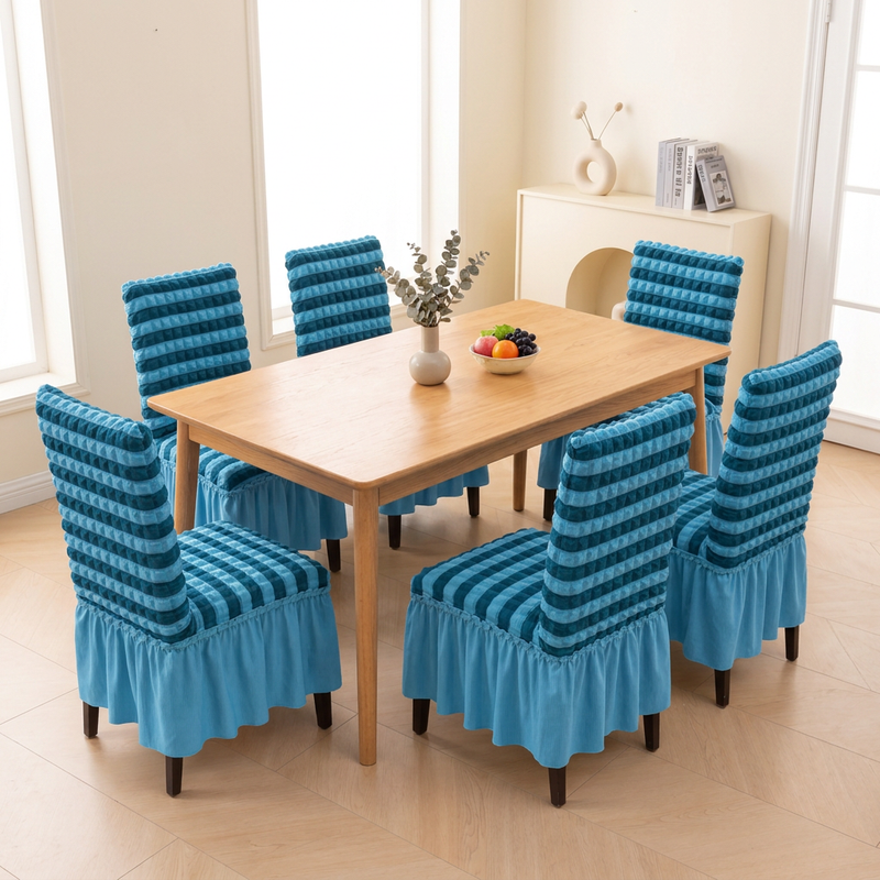 DarkBlue-LightBlue Pack of 6 chair covers, dining room lifestyle photo