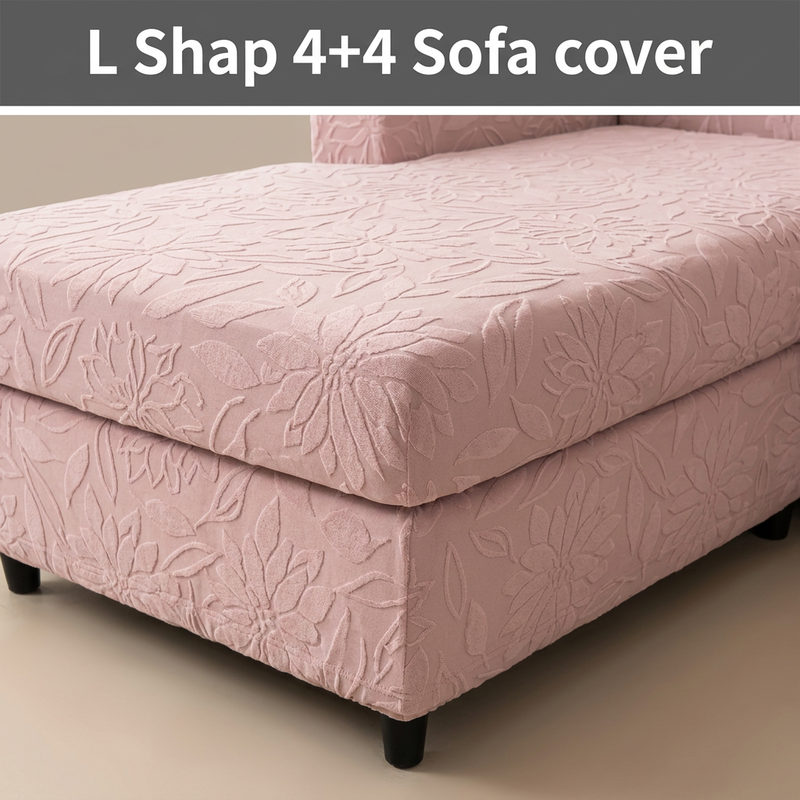 Pink 4+4 sofa cover seat fabric detail