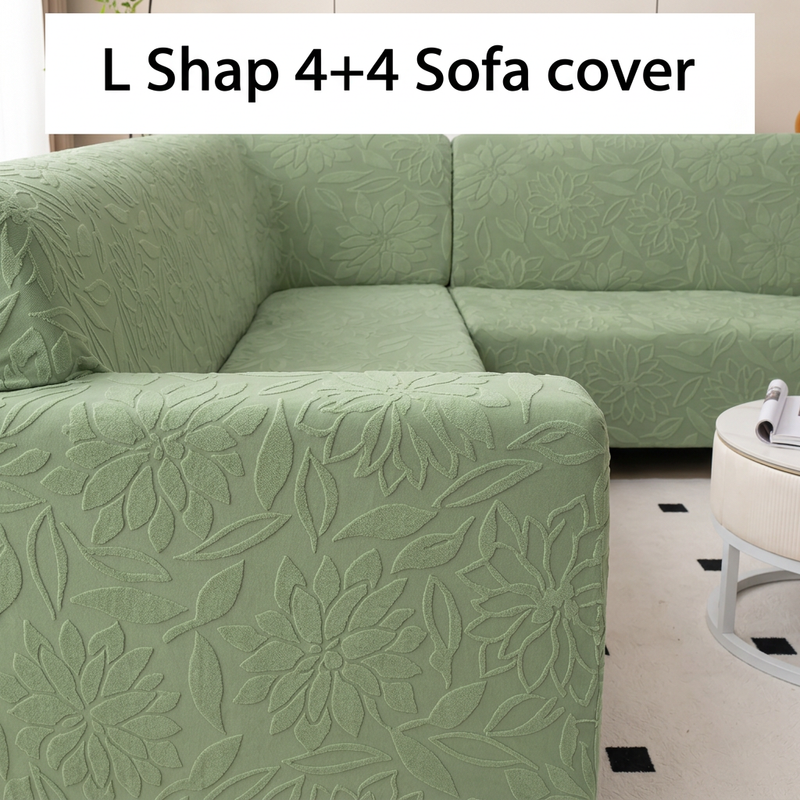 Green 4+4 sofa cover armrest fabric view