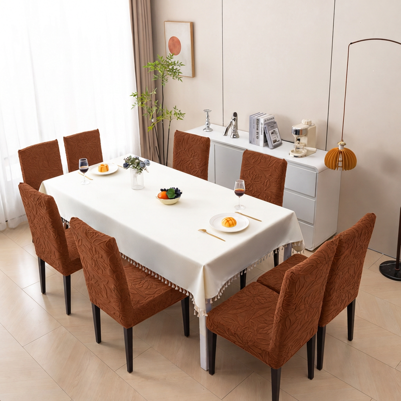 Dark Brown eight chair cover set dining view