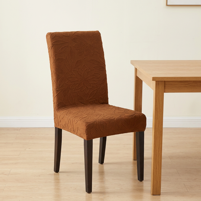 Premium 1 Seater Chair Cover - Dark Brown, 220 GSM Knitted Floral Jacquard