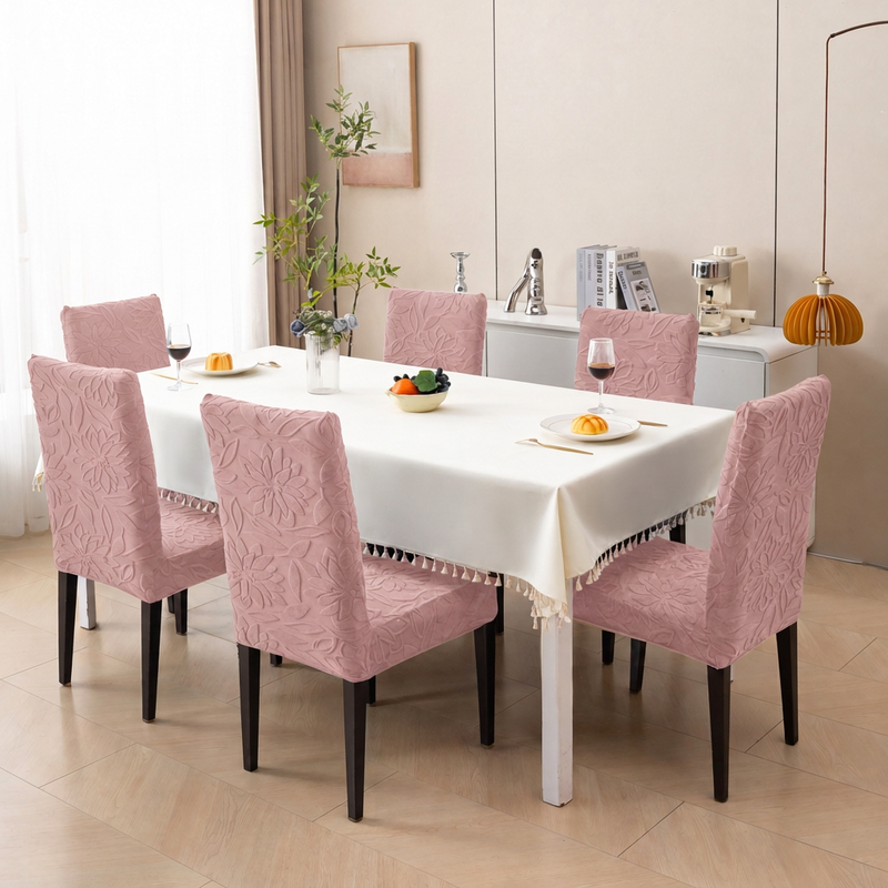 Pink six chair cover set dining view