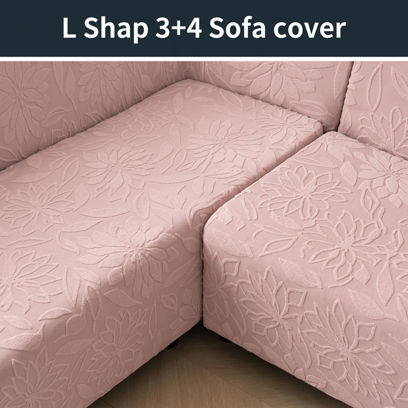 Pink 3+4 sofa cover L corner detail
