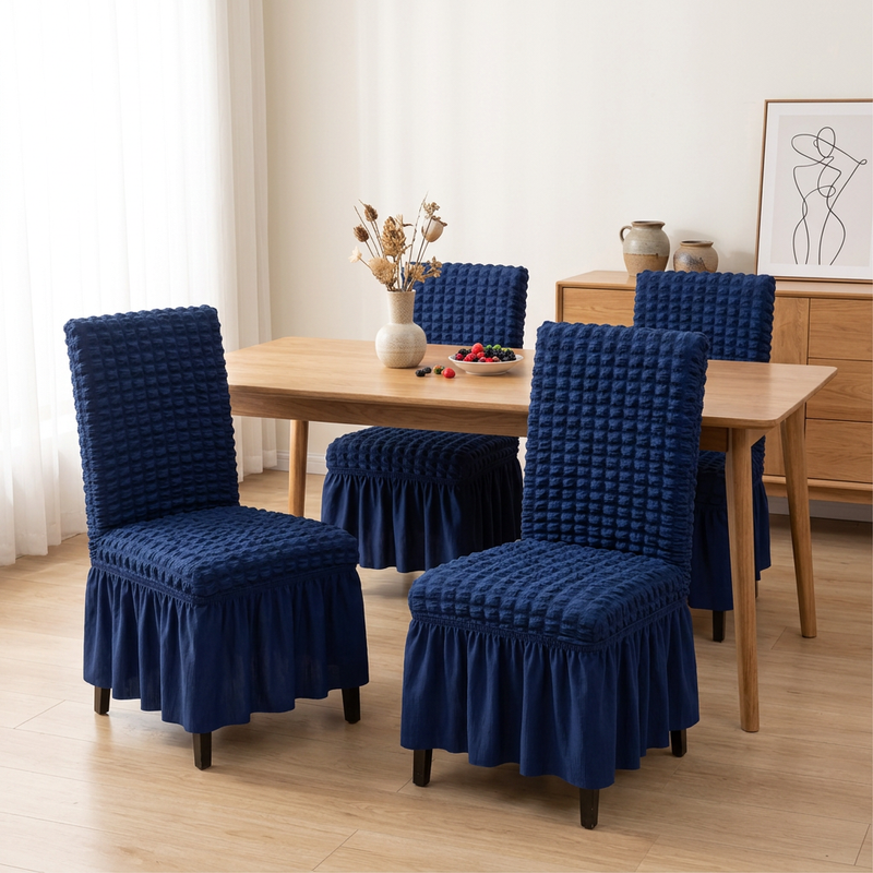 Dark-Blue Pack of 4 chair covers, dining room lifestyle view