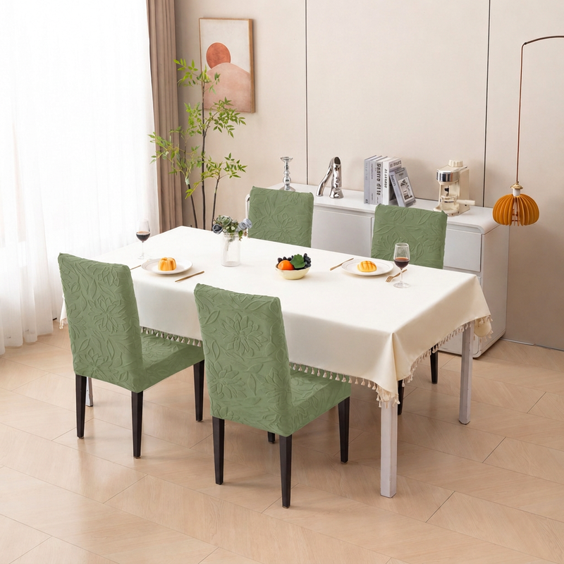 Green four chair cover set dining view