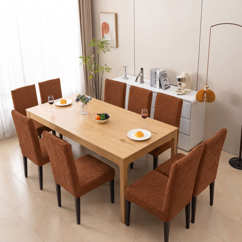 Dark Brown eight chair dining arrangement