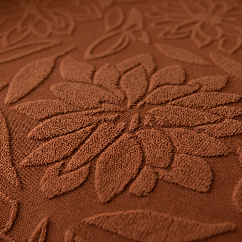Dark Brown floral jacquard fabric macro