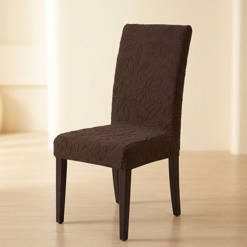 Coffee floral jacquard chair cover left angle