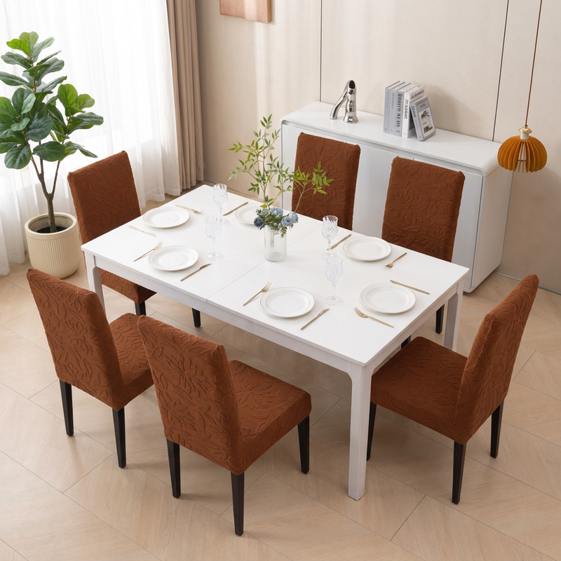 Dark Brown six chair cover set lifestyle view