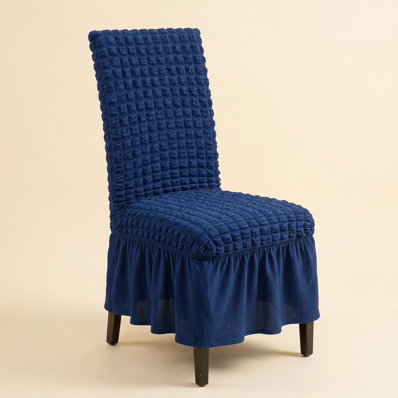 Dark-Blue chair cover bubble texture and frill detail