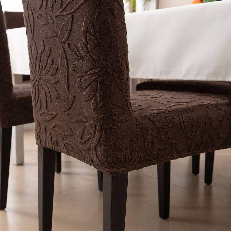 Premium 8 Seater Chair Cover Set - Coffee, 220 GSM Knitted Floral Jacquard
