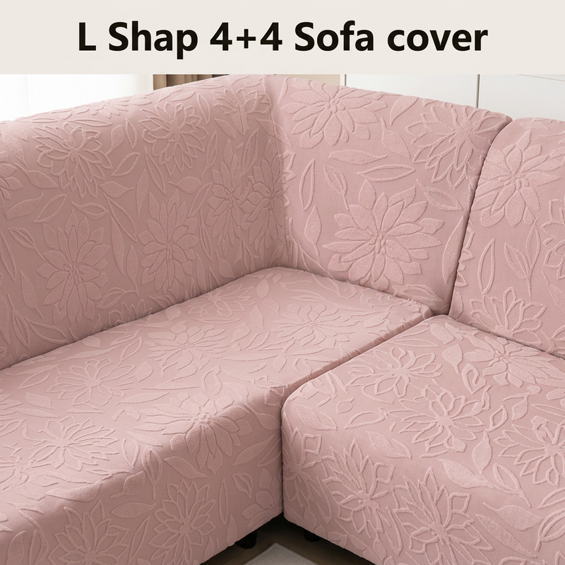 Pink 4+4 sofa cover inner L corner detail