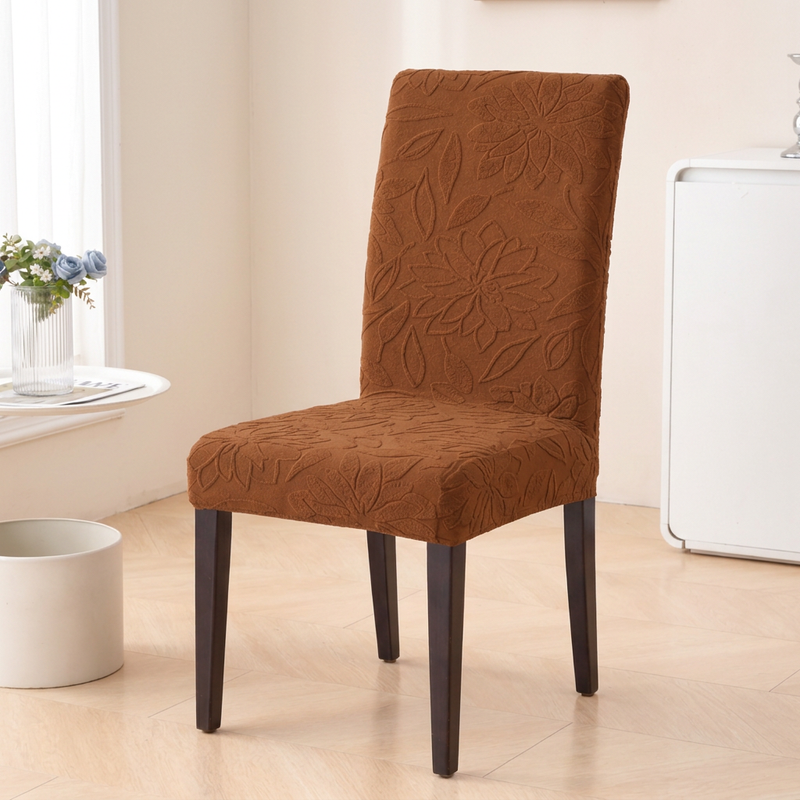 Premium 1 Seater Chair Cover - Dark Brown, 220 GSM Knitted Floral Jacquard