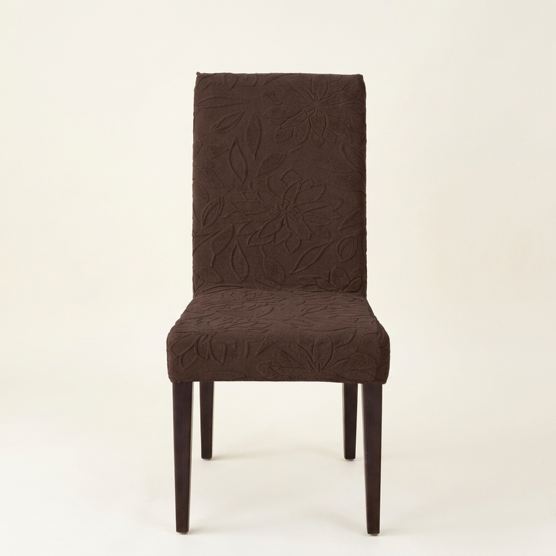 Coffee 220 GSM floral jacquard chair cover front view