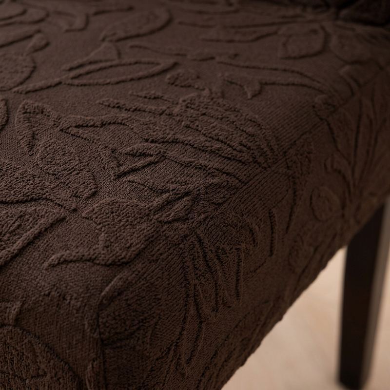 Coffee knitted jacquard raised floral texture detail