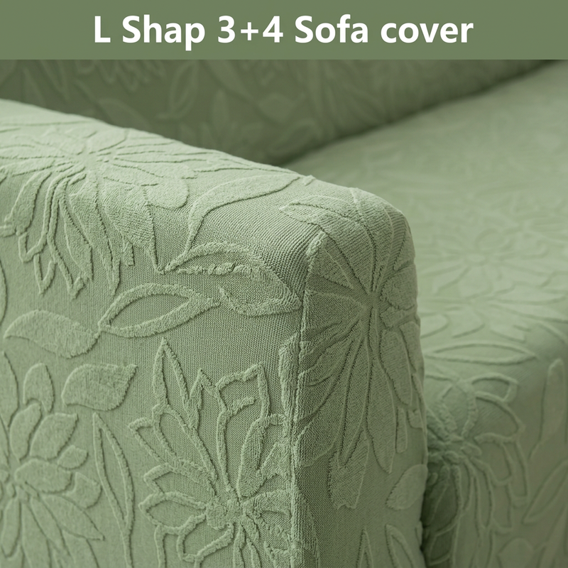Green 3+4 sofa cover left armrest detail
