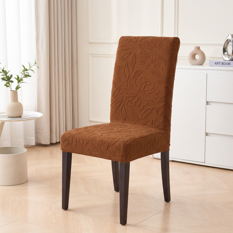 Premium 1 Seater Chair Cover - Dark Brown, 220 GSM Knitted Floral Jacquard