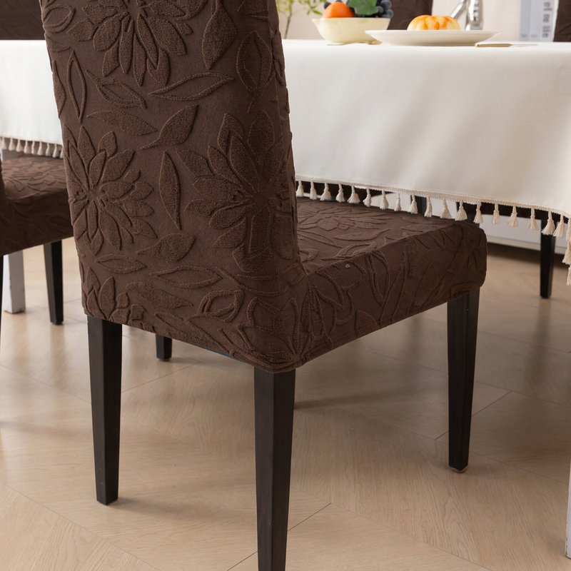 Premium 6 Seater Chair Cover Set - Coffee, 220 GSM Knitted Floral Jacquard