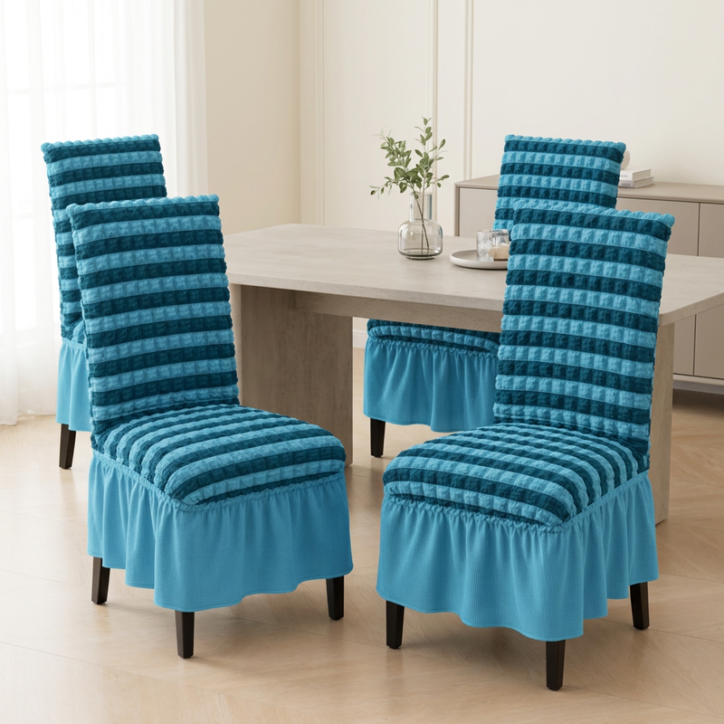 DarkBlue-LightBlue striped chair covers, Pack of 4 dining room view
