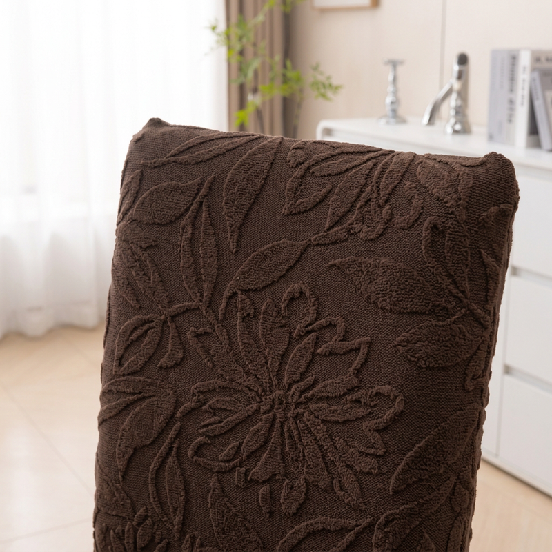 Premium 8 Seater Chair Cover Set - Coffee, 220 GSM Knitted Floral Jacquard