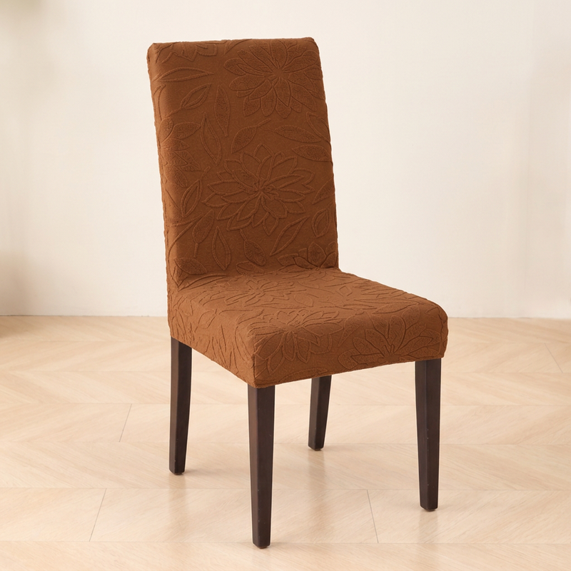 Premium 1 Seater Chair Cover - Dark Brown, 220 GSM Knitted Floral Jacquard