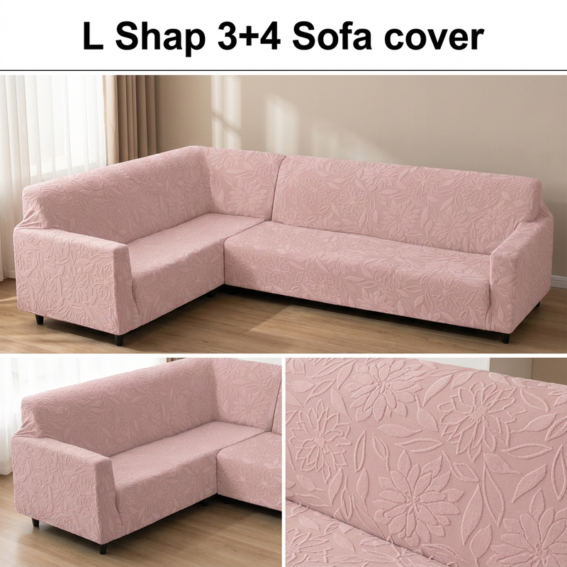 Pink 3+4 sofa cover floral fabric views