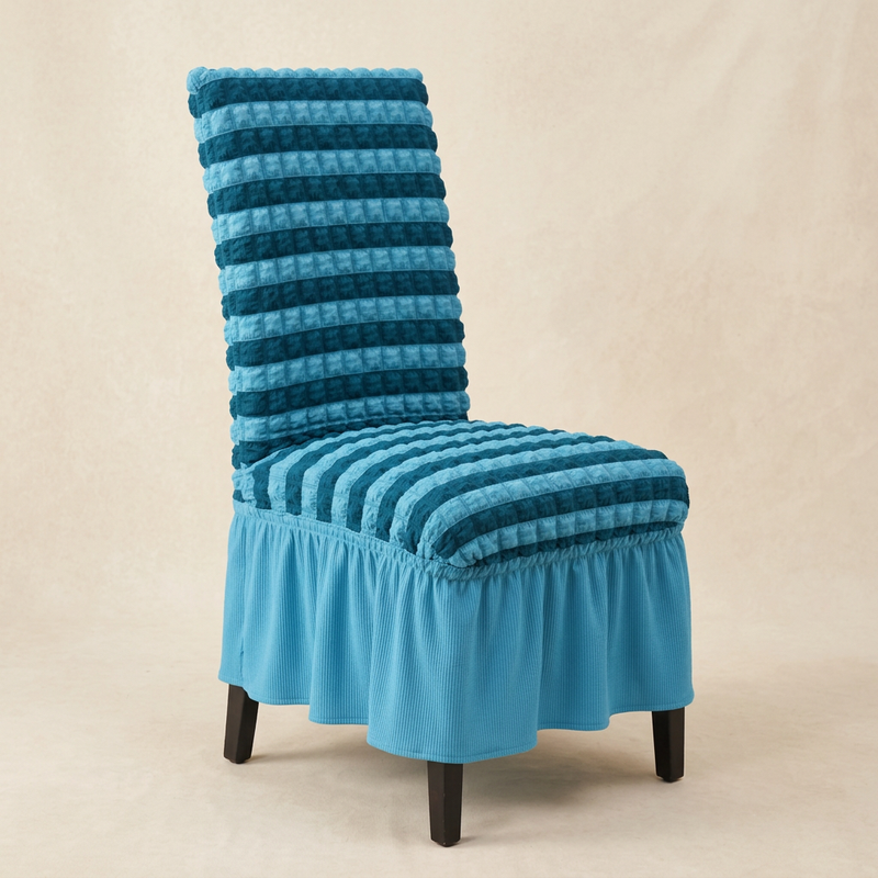 DarkBlue-LightBlue striped chair cover texture and frill detail