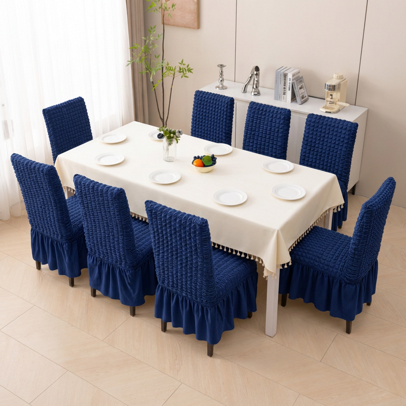Dark-Blue Pack of 8 chair covers, dining room lifestyle photo