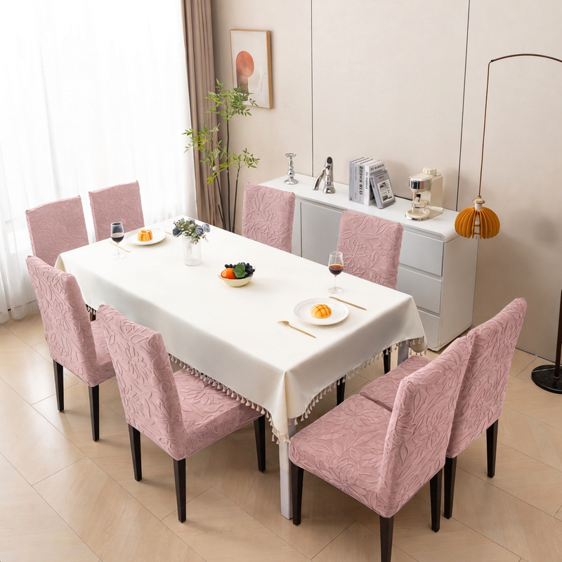 Pink eight chair cover set dining view