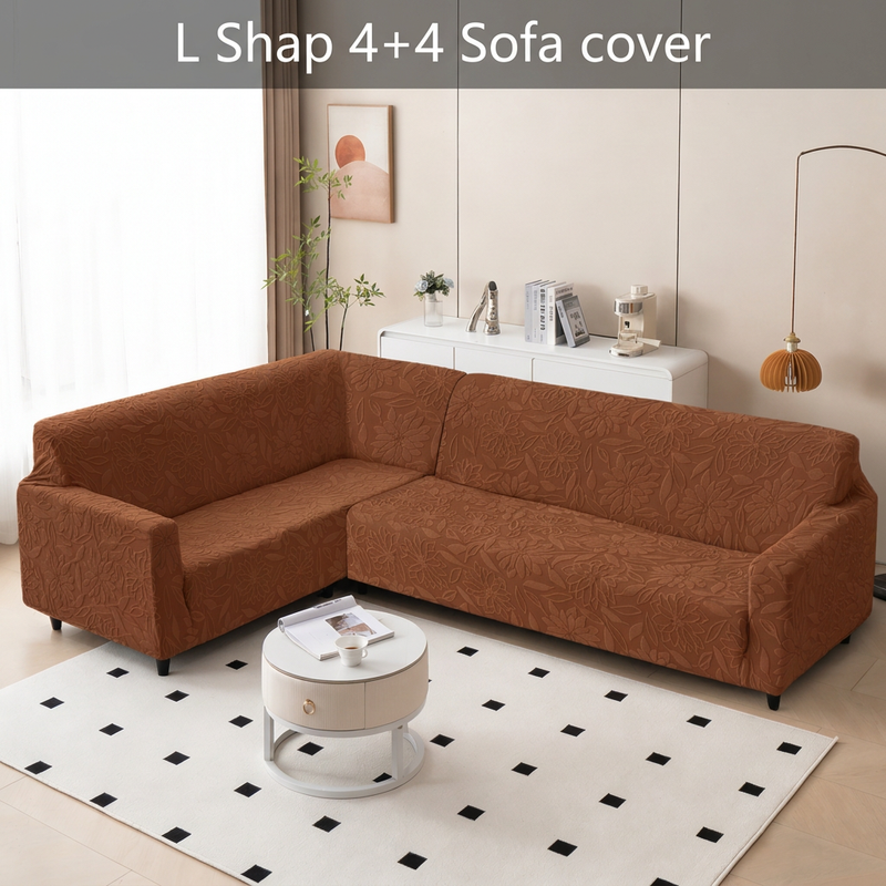 Rust brown sofa cover daylight view with text