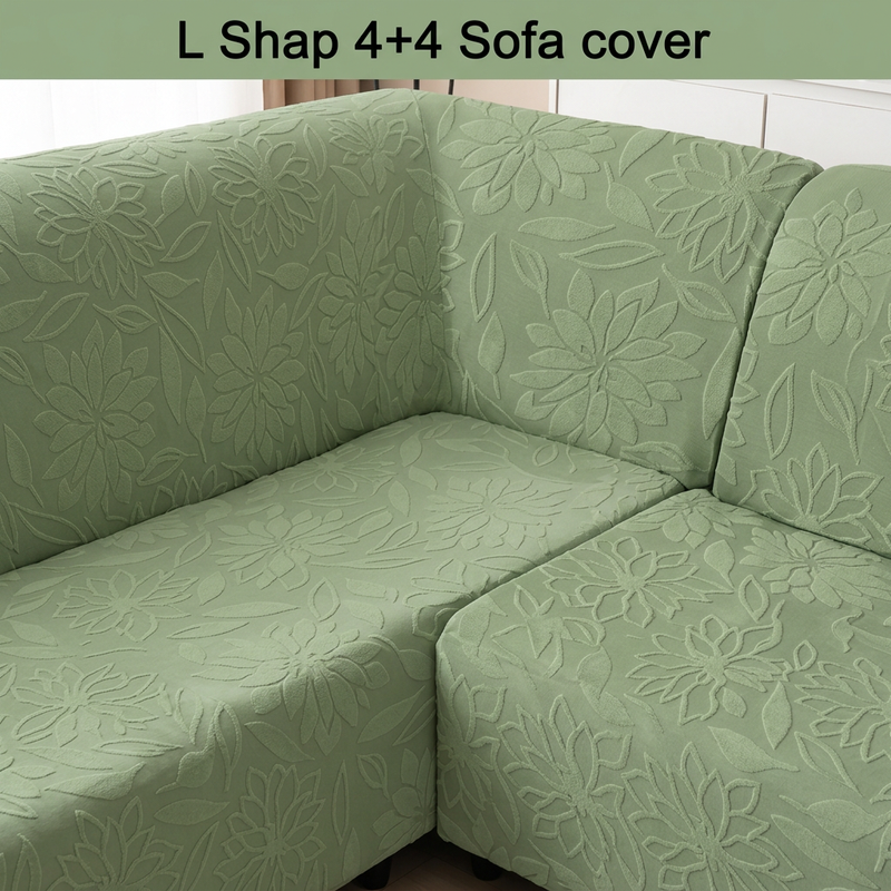 Green 4+4 sofa cover inner corner detail