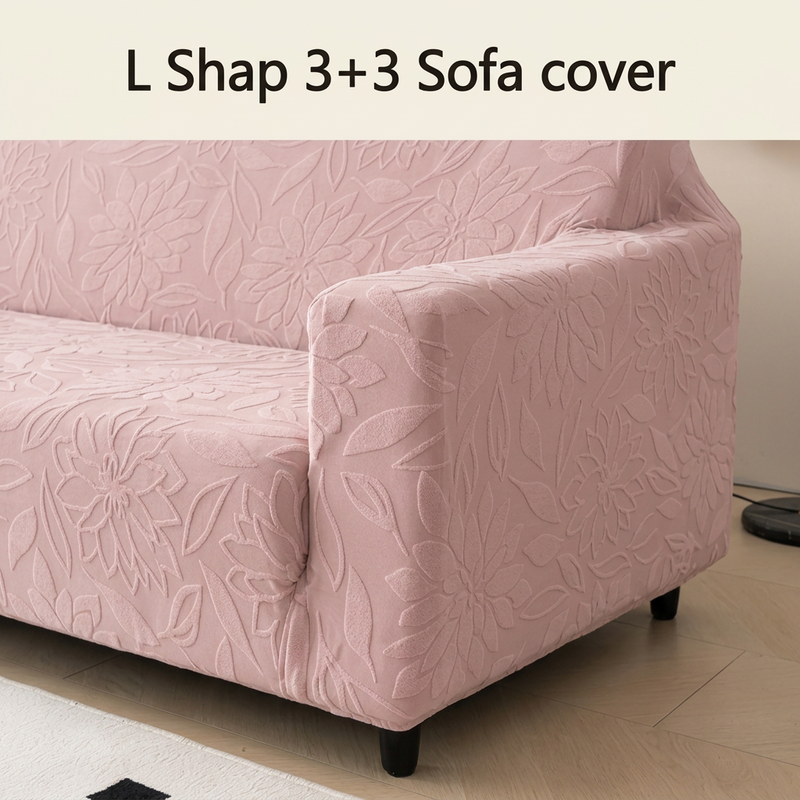 Pink floral right armrest detail with 3+3 text