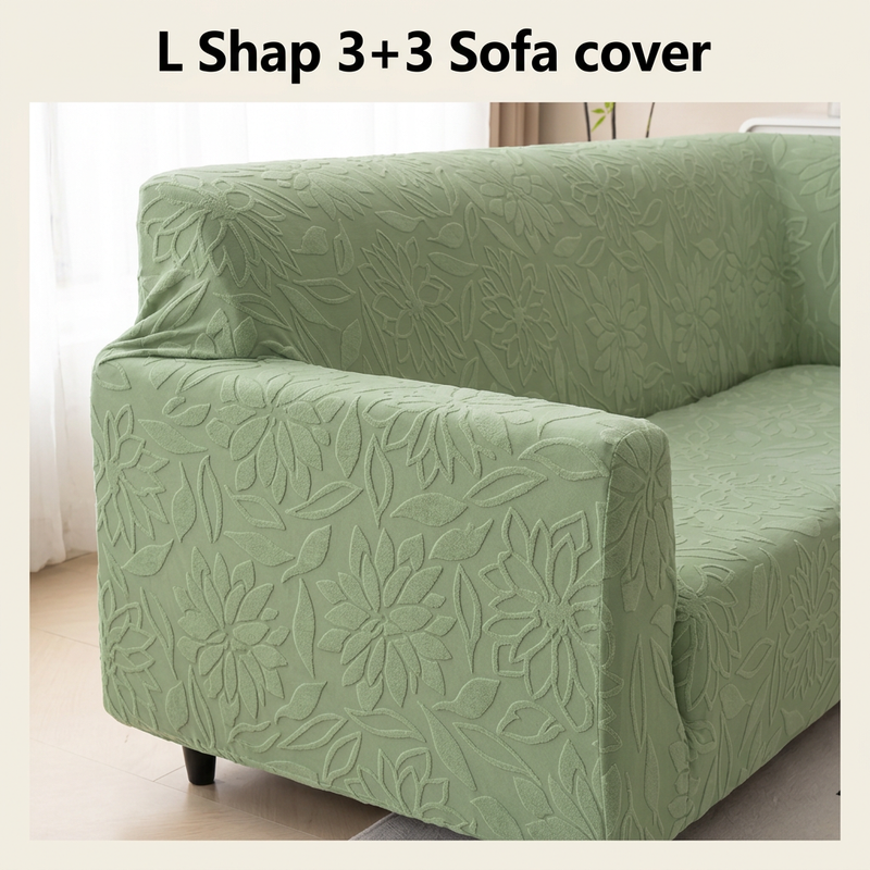 Green 3+3 sofa cover left armrest detail