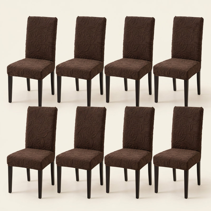 Premium 8 Seater Chair Cover Set - Coffee, 220 GSM Knitted Floral Jacquard