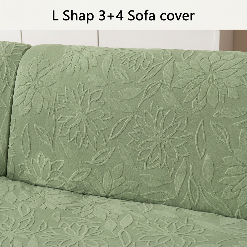 Green 3+4 sofa cover backrest floral detail