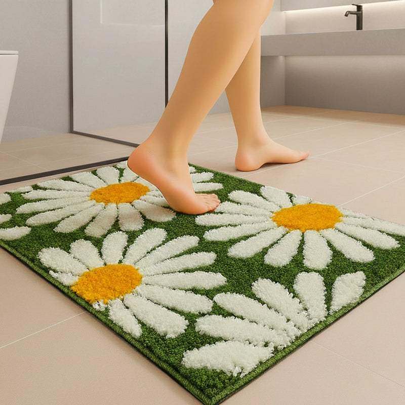 MAGICAL Premium Super-Soft Chamomile Floral Shape Anti-Skid Bath Mat (Green)