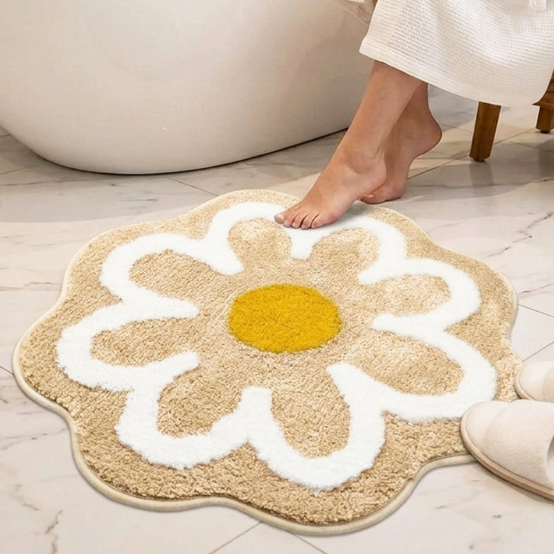 MAGICAL Premium Super-Soft Daisy Flower Shape Anti-Skid Bath Mat (Beige)