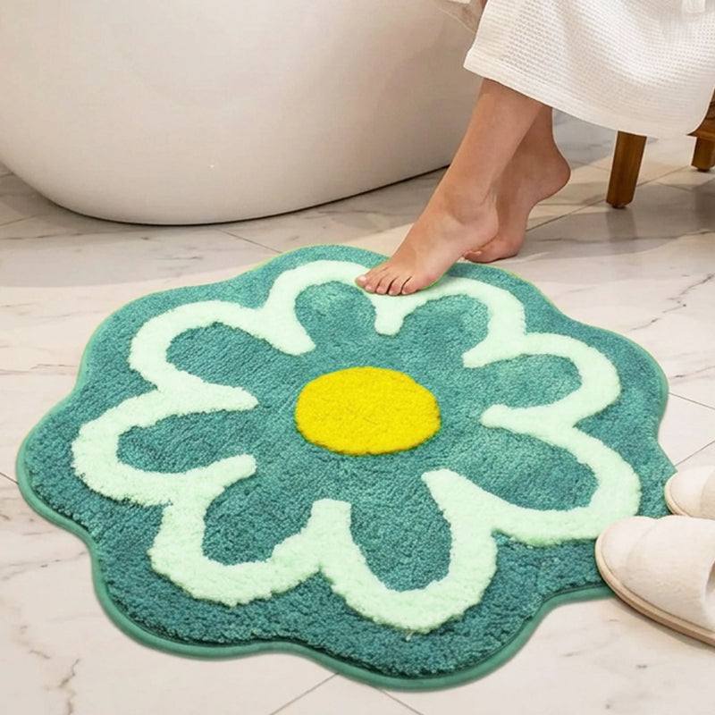 MAGICAL Premium Super-Soft Daisy Flower Shape Anti-Skid Bath Mat (Green)