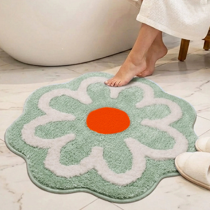 MAGICAL Premium Super-Soft Daisy Flower Shape Anti-Skid Bath Mat (Light Green)