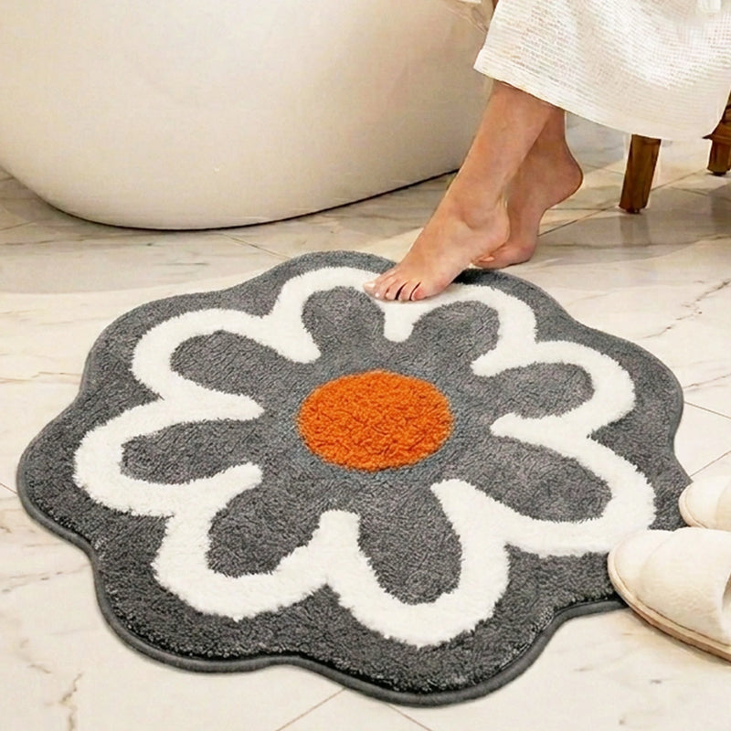 MAGICAL Premium Super-Soft Daisy Flower Shape Anti-Skid Bath Mat (grey)