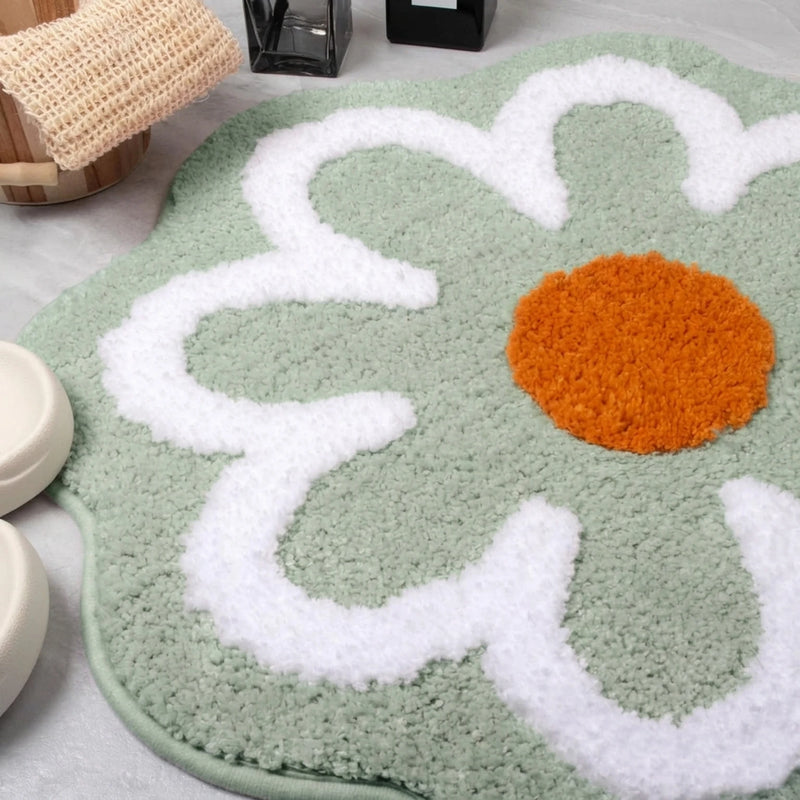 MAGICAL Premium Super-Soft Daisy Flower Shape Anti-Skid Bath Mat (Light Green)