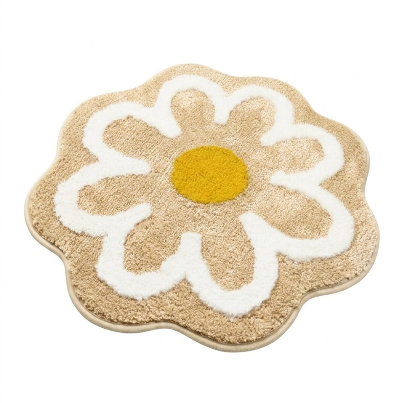 MAGICAL Premium Super-Soft Daisy Flower Shape Anti-Skid Bath Mat (Beige)