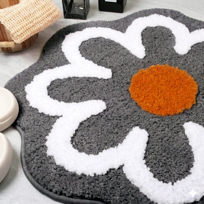 MAGICAL Premium Super-Soft Daisy Flower Shape Anti-Skid Bath Mat (grey)