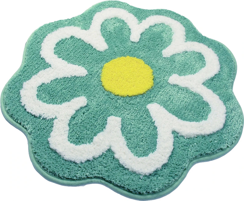 MAGICAL Premium Super-Soft Daisy Flower Shape Anti-Skid Bath Mat (Green)