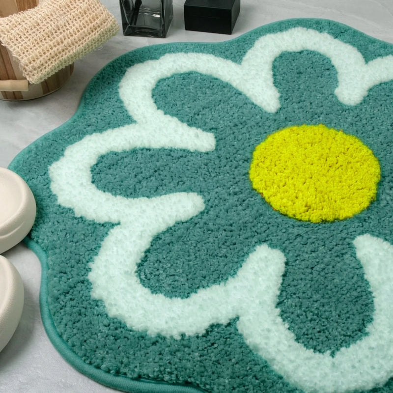 MAGICAL Premium Super-Soft Daisy Flower Shape Anti-Skid Bath Mat (Green)