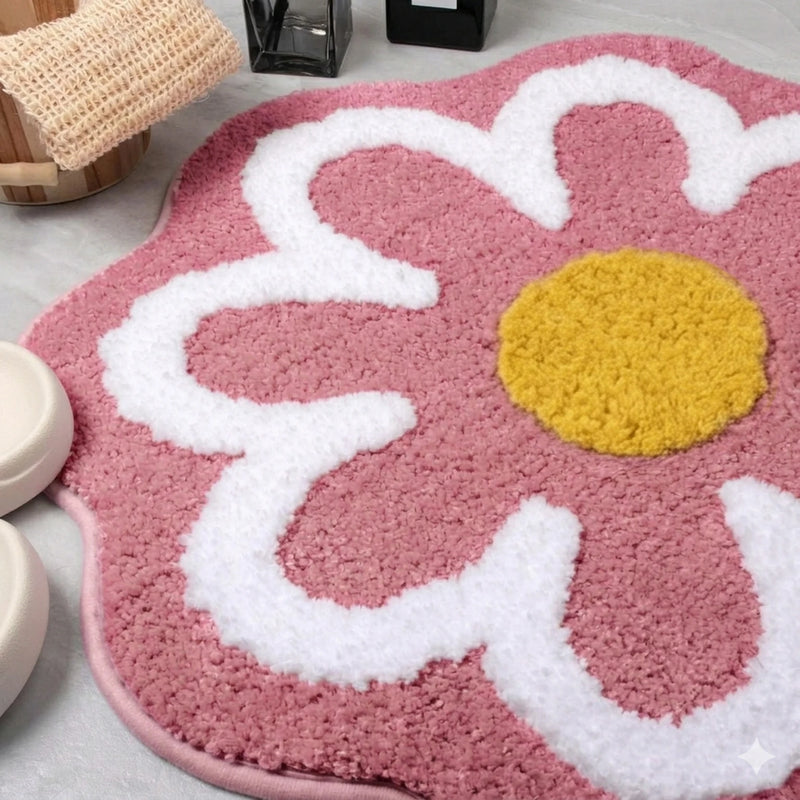 MAGICAL Premium Super-Soft Daisy Flower Shape Anti-Skid Bath Mat (pink)